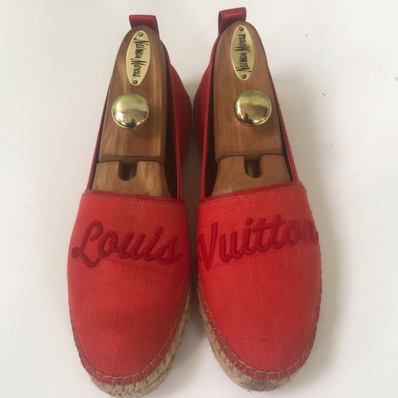 Louis Vuitton Red Espadrille Flats Sz 39 - Picture 1 of 13